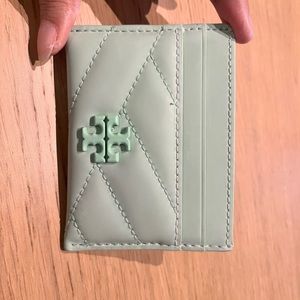 Tory Burch Mint Green Lamb Skin Card Holder With 5 Card Slots